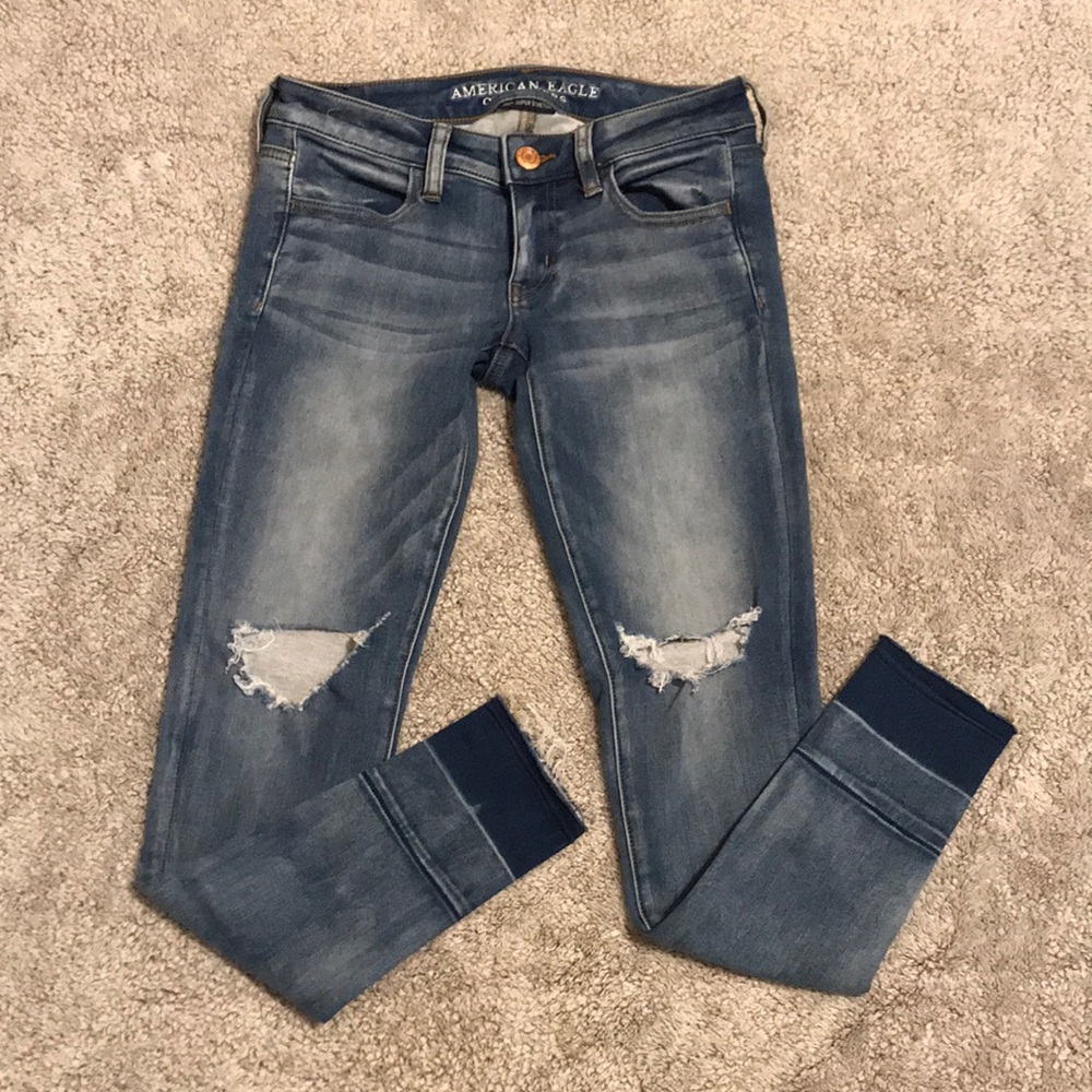 American Eagle Outfitters Blue Distressed Jeggings